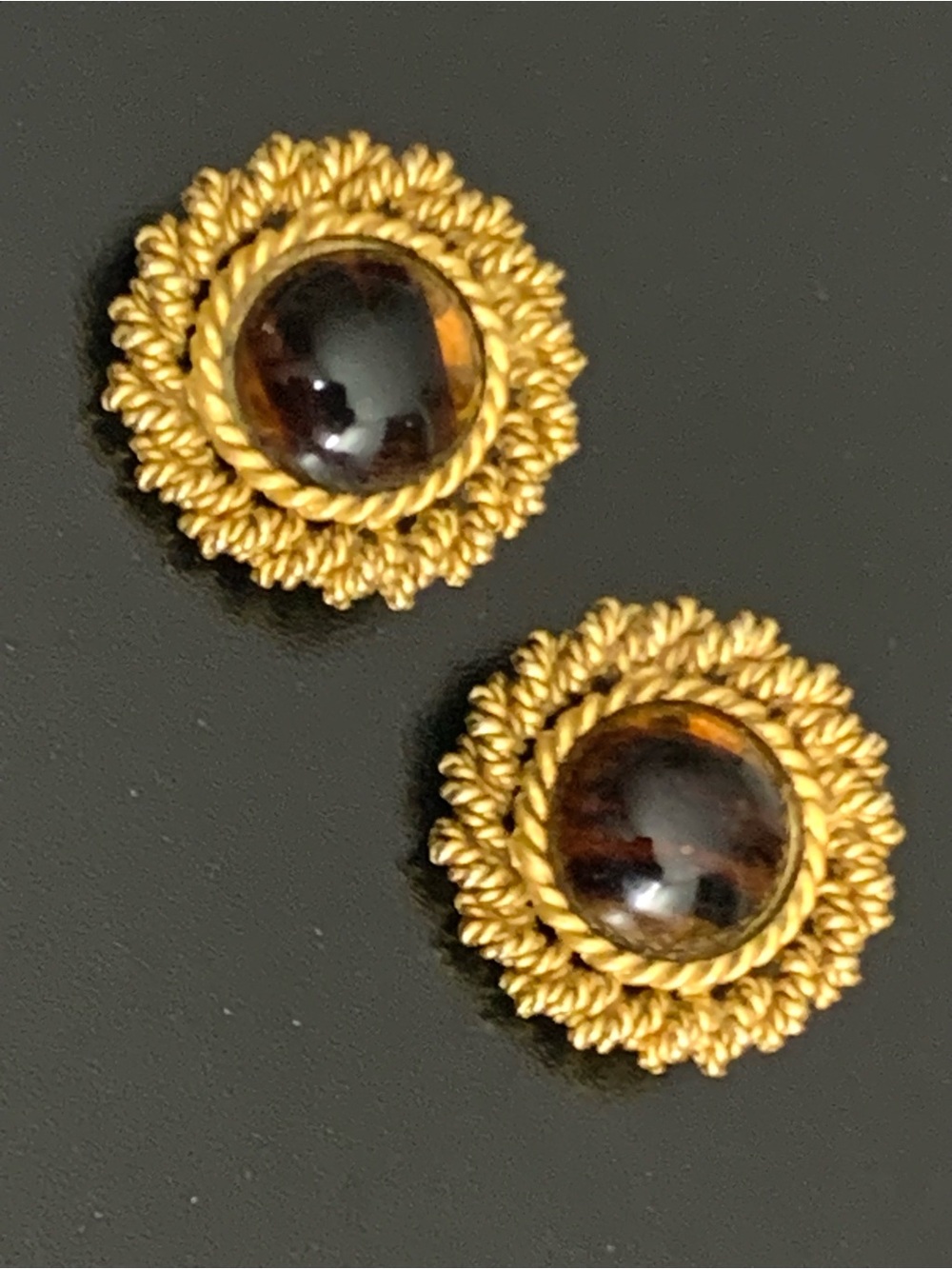 Vintage Gold Plated Amber Center Stone Clip On Earrings